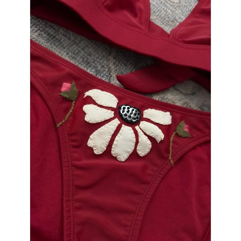 Vintage Y2K Vix Paula Hermanny Red Embellished Bikini Set Sequins